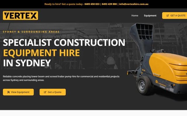 Example website: Equipment hire company
